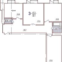 4-7 этажи. План трехкомнатной квартиры. Вариант 2