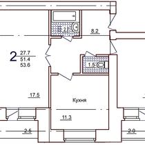 1 этаж. План двухкомнатной квартиры. Вариант 1