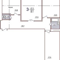 1 этаж. План трехкомнатной квартиры. Вариант 2