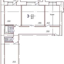 4-7 этажи. План трехкомнатной квартиры. Вариант 1
