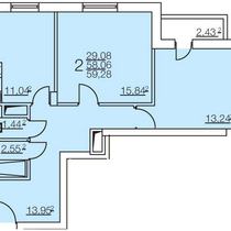 Типовой этаж. План двухкомнатной квартиры. Вариант 4
