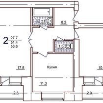 2-3 этажи. План двухкомнатной квартиры. Вариант 1