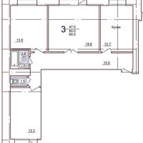 2-3 этажи. План трехкомнатной квартиры. Вариант 1