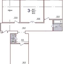 8 этаж. План трехкомнатной квартиры. Вариант 2