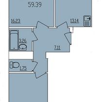 2-6 этажи. План двухкомнатной квартиры. Вариант 3