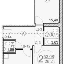 3 этаж. План двухкомнатной квартиры. Вариант 5