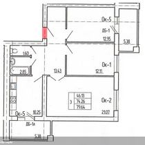 План трёхкомнатной квартиры. Вариант 1