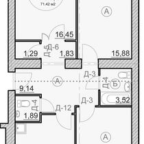 1 этаж. План трехкомнатной квартиры. Вариант 5