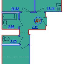2-6 этажи. План двухкомнатной квартиры. Вариант 4