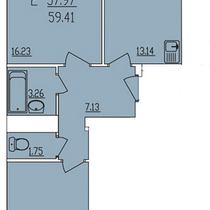 7-10 этажи. План двухкомнатной квартиры. Вариант 3
