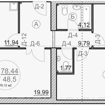 2 этаж. План трехкомнатной квартиры. Вариант 1