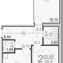 3 этаж. План двухкомнатной квартиры. Вариант 3