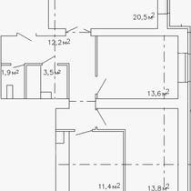 2-4 этажи. План трехкомнатной квартиры. Вариант 2