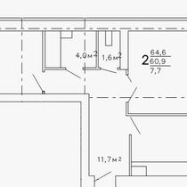 1 этаж. План двухкомнатной квартиры. Вариант 6