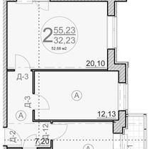 3 этаж. План двухкомнатной квартиры. Вариант 1