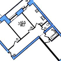 Типовой этаж. План трёхкомнатной квартиры. Вариант 1