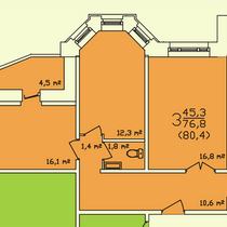 План трёхкомнатной квартиры. Вариант 1
