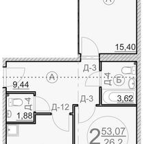 2 этаж. План двухкомнатной квартиры. Вариант 3
