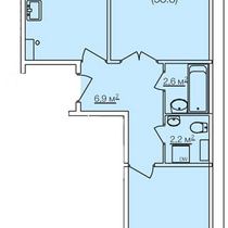 Типовой этаж. План двухкомнатной квартиры. Вариант 2