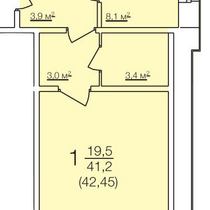 Типовой этаж. План однокомнатной квартиры. Вариант 10