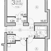 1 этаж. План трехкомнатной квартиры. Вариант 6