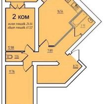 2-7 этажи. План двухкомнатной квартиры. Вариант 16