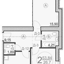 2 этаж. План двухкомнатной квартиры. Вариант 8