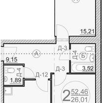 2 этаж. План двухкомнатной квартиры. Вариант 6