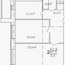 2-4 этажи. План двухкомнатной квартиры. Вариант 5