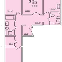 Типовой этаж. План трехкомнатной квартиры. Вариант 1