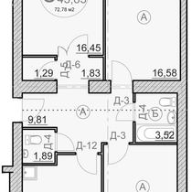 1 этаж. План трехкомнатной квартиры. Вариант 4