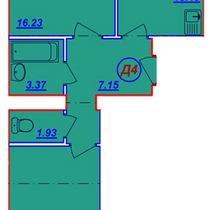 2-6 этажи. План двухкомнатной квартиры. Вариант 4