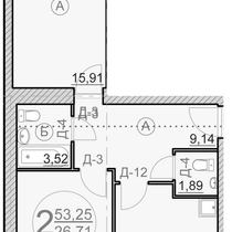 2 этаж. План двухкомнатной квартиры. Вариант 7
