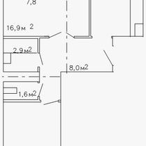 2-4 этажи. План двухкомнатной квартиры. Вариант 3