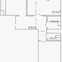 2-4 этажи. План двухкомнатной квартиры. Вариант 2