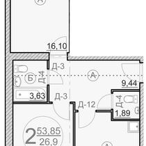 3 этаж. План двухкомнатной квартиры. Вариант 6