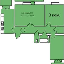 2-7 этажи. План трехкомнатной квартиры. Вариант 11