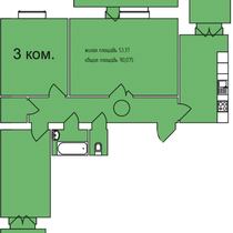 2-7 этажи. План трехкомнатной квартиры. Вариант 6