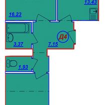 1 этаж. План двухкомнатной квартиры. Вариант 4
