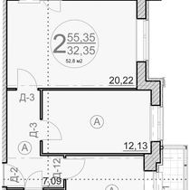 2 этаж. План двухкомнатной квартиры. Вариант 1