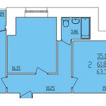 7-10 этажи. План двухкомнатной квартиры. Вариант 4