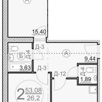 3 этаж. План двухкомнатной квартиры. Вариант 4