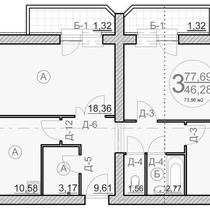 1 этаж. План трехкомнатной квартиры. Вариант 1