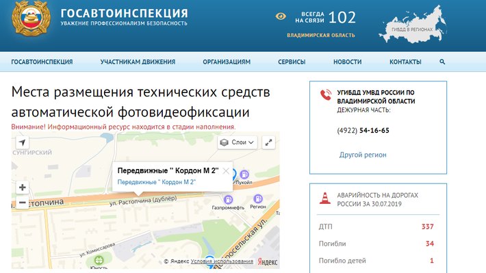 Сайт гибдд пензенской области. Камеры ГИБДД во Владимире на карте.