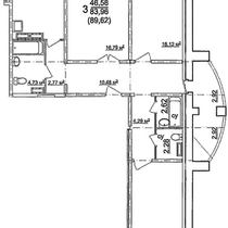 9-16 этажи. План трехкомнатной квартиры. Вариант 2