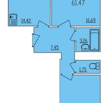 2-6 этажи. План двухкомнатной квартиры. Вариант 2