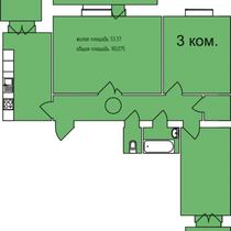 2-7 этажи. План трехкомнатной квартиры. Вариант 7