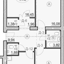 1 этаж. План трехкомнатной квартиры. Вариант 3