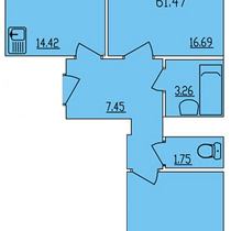 1 этаж. План двухкомнатной квартиры. Вариант 2