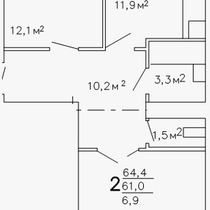 2-4 этажи. План двухкомнатной квартиры. Вариант 4